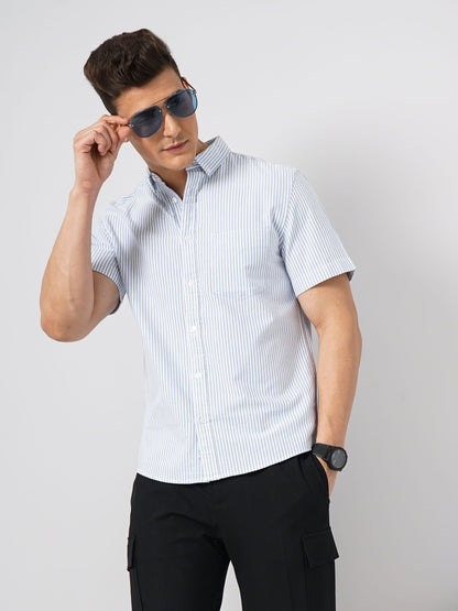Celio* Striped Regular Fit Cotton Blue Shirt