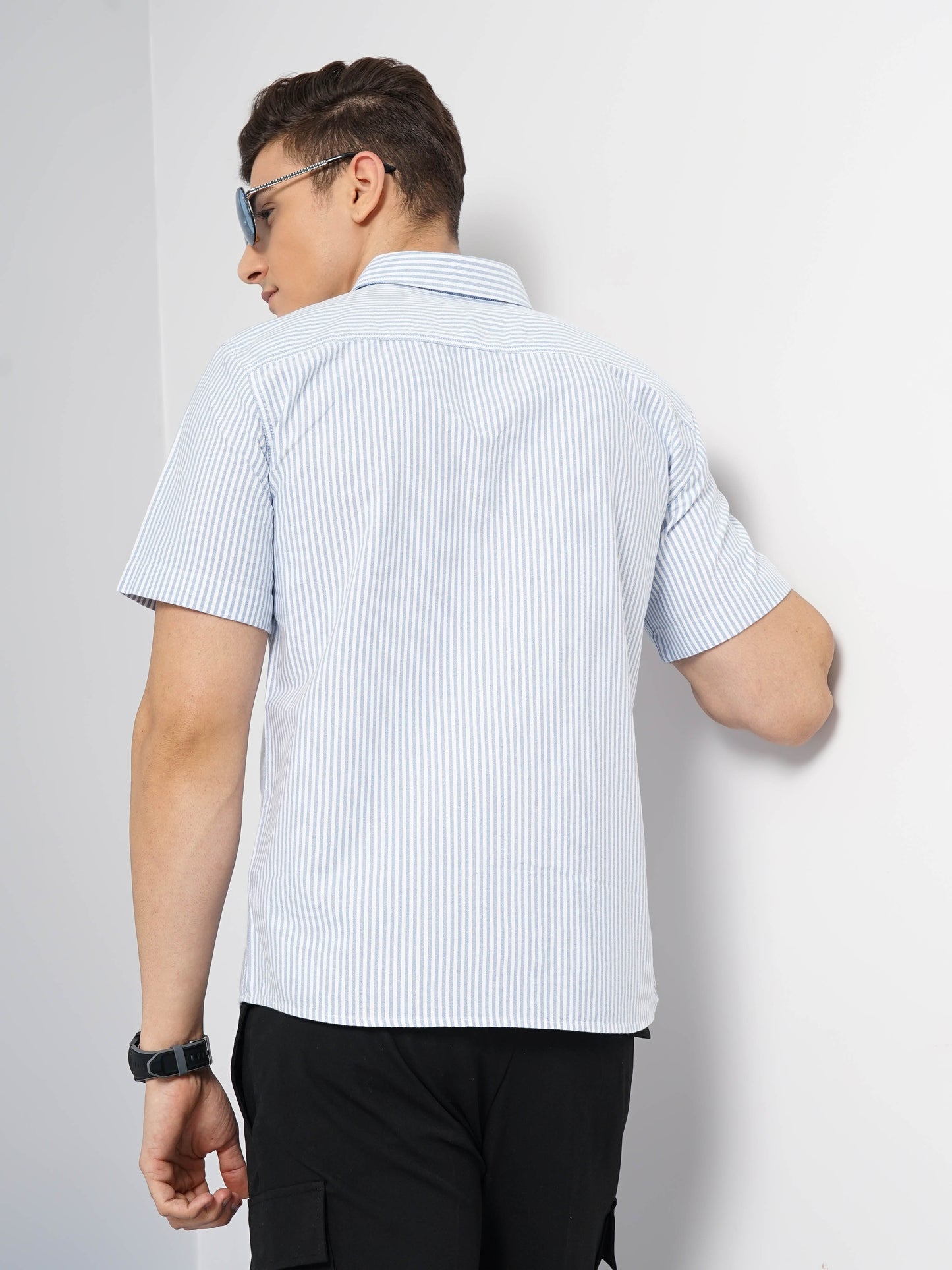 Celio* Striped Regular Fit Cotton Blue Shirt