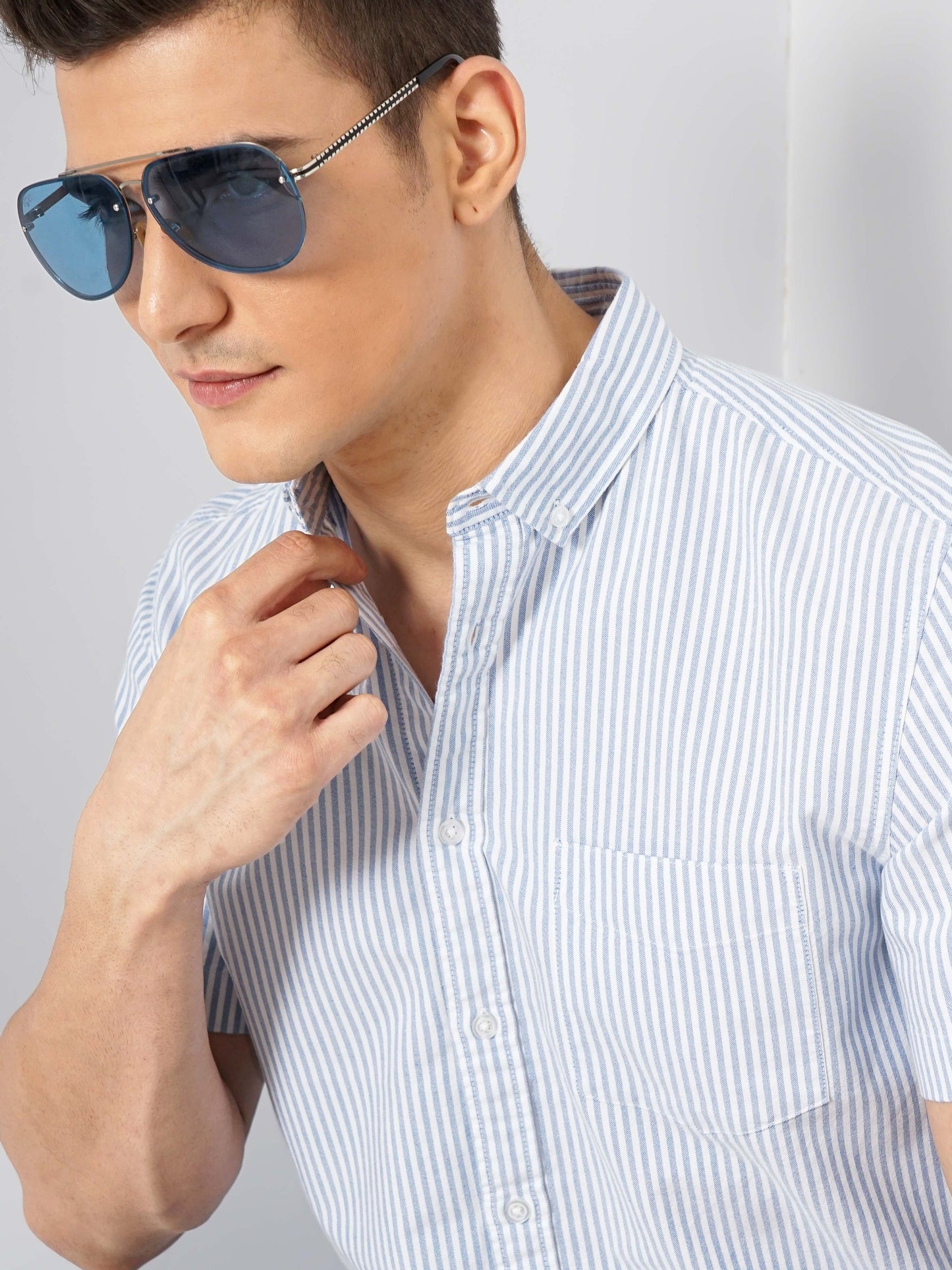 Celio* Striped Regular Fit Cotton Blue Shirt