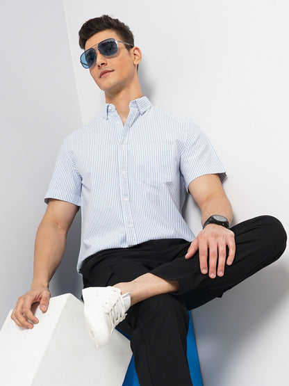 Celio* Striped Regular Fit Cotton Blue Shirt