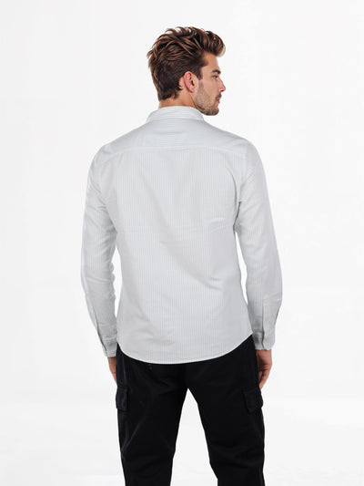 Celio* Striped Regular Fit Cotton Green Shirt