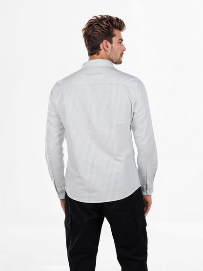 Celio* Striped Regular Fit Cotton Green Shirt