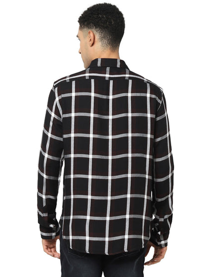 Celio Men Black Checked Regular Fit Viscose Shirts