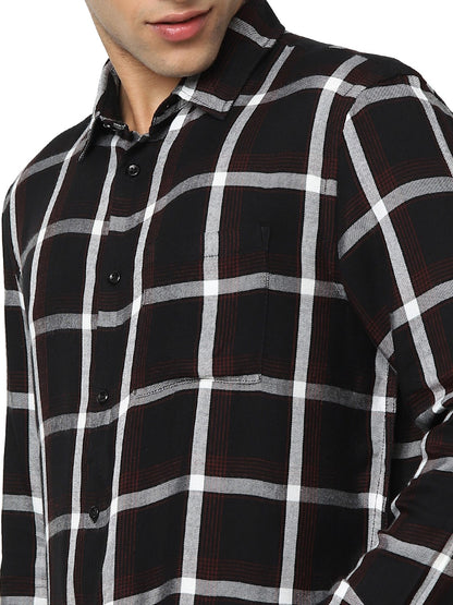 Celio Men Black Checked Regular Fit Viscose Shirts