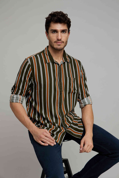 Celio Men Multi Striped Regular Fit Viscose Shirts