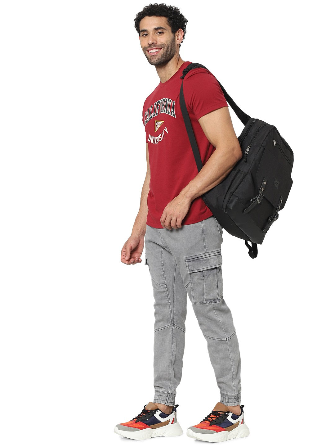 Celio Men Red Printed Straight Fit Cotton T-Shirts