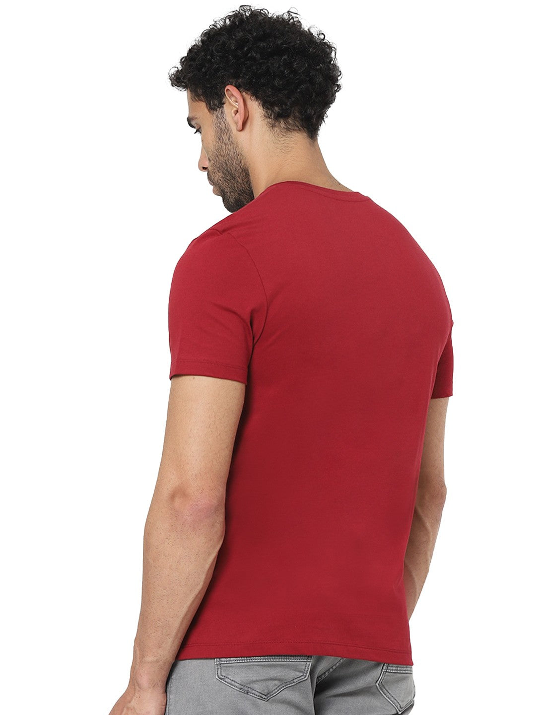 Celio Men Red Printed Straight Fit Cotton T-Shirts