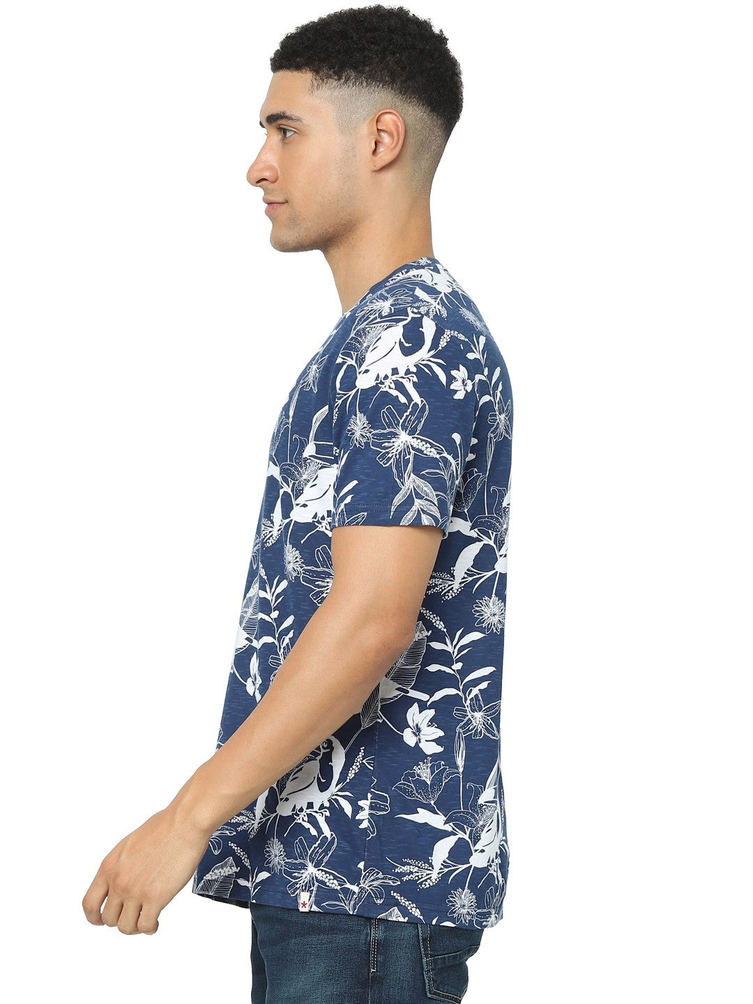 Celio Men Blue Printed Regular Fit Cotton T-Shirts