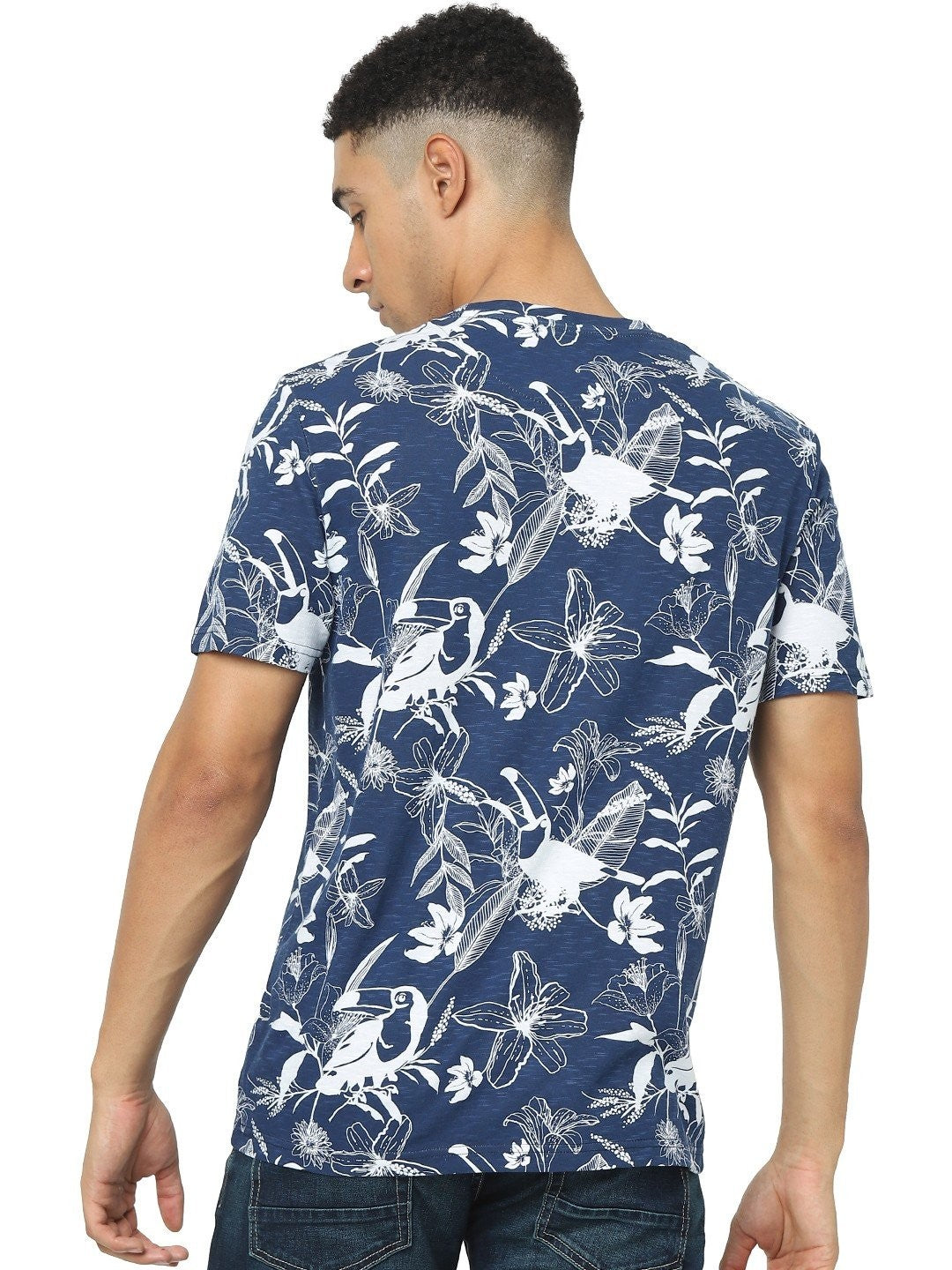 Celio Men Blue Printed Regular Fit Cotton T-Shirts