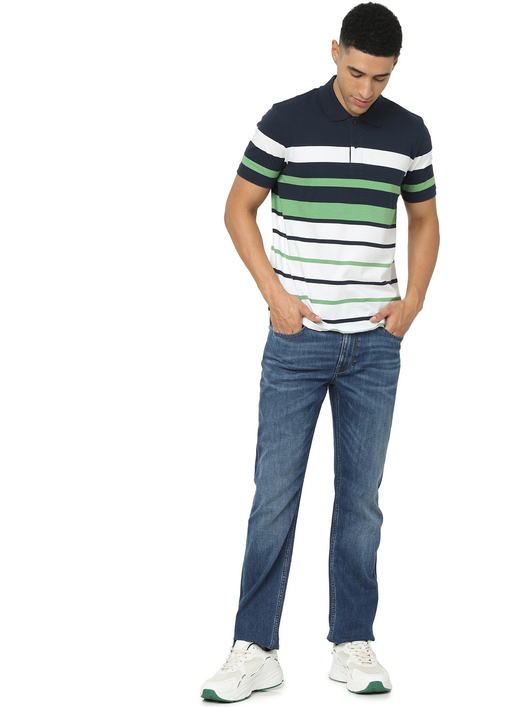 Celio Men Multi Striped Regular Fit Cotton T-Shirts