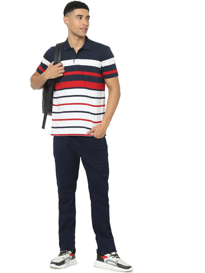 Celio Men Multi Striped Regular Fit Cotton T-Shirts