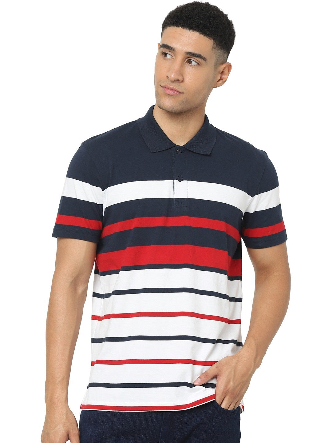 Celio Men Multi Striped Regular Fit Cotton T-Shirts