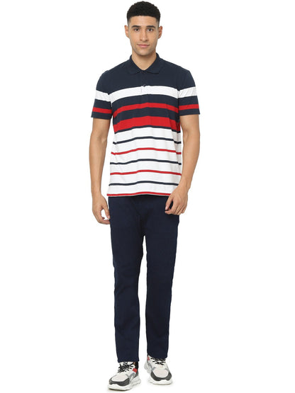 Celio Men Multi Striped Regular Fit Cotton T-Shirts