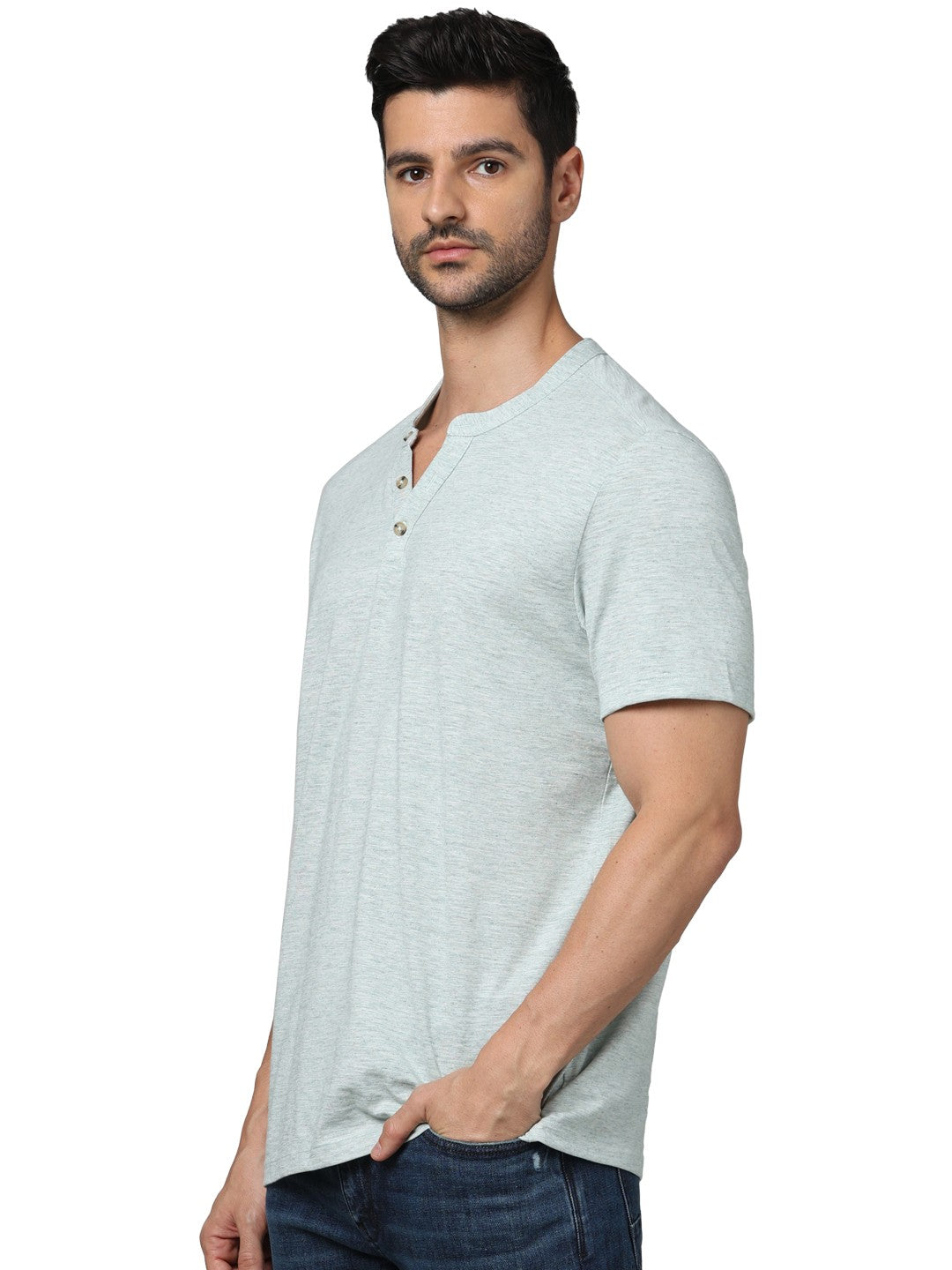 Celio Men Grey Solid Regular Fit Cotton T-Shirts