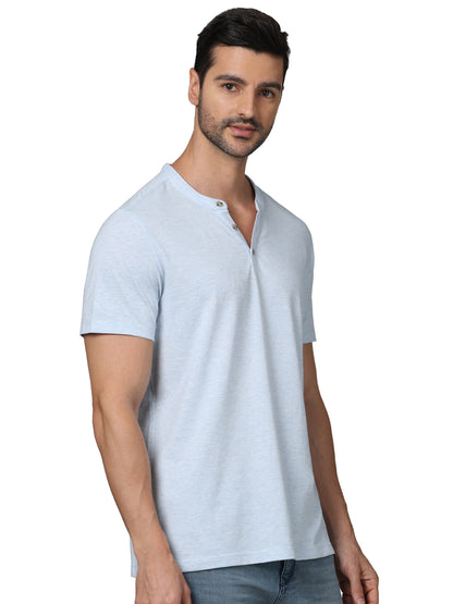 Blue Solid Cotton T-shirt