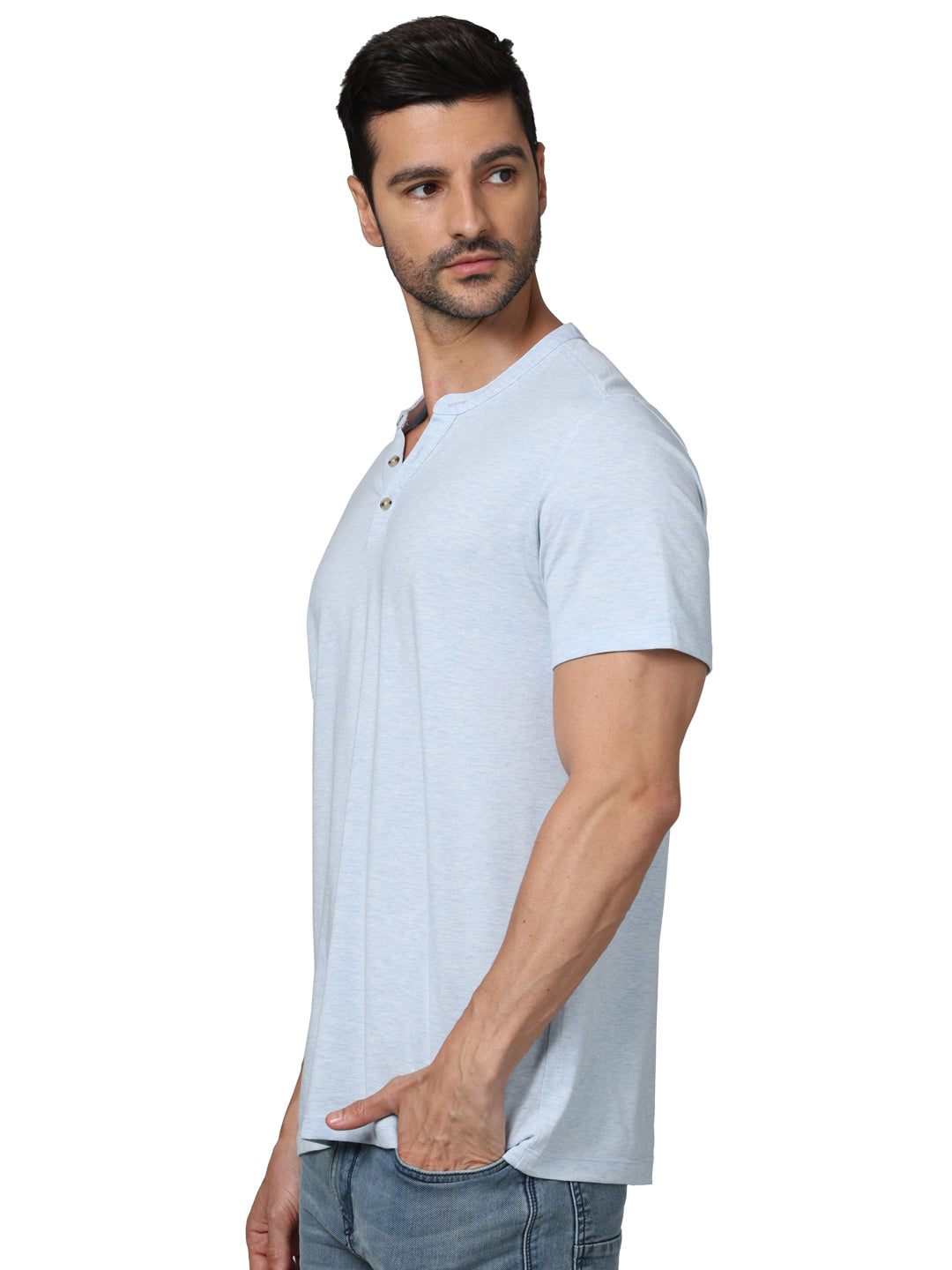 Blue Solid Cotton T-shirt