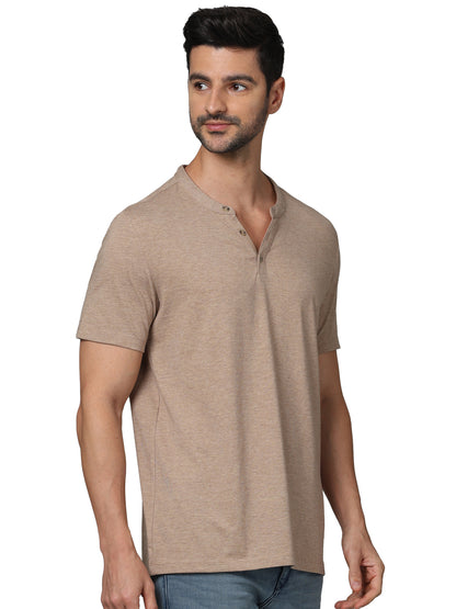 Beige Solid Cotton T-shirt