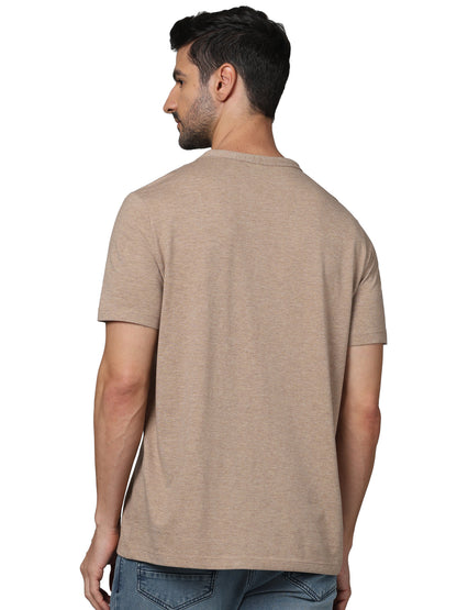 Beige Solid Cotton T-shirt