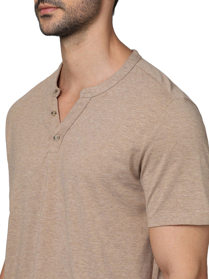 Beige Solid Cotton T-shirt