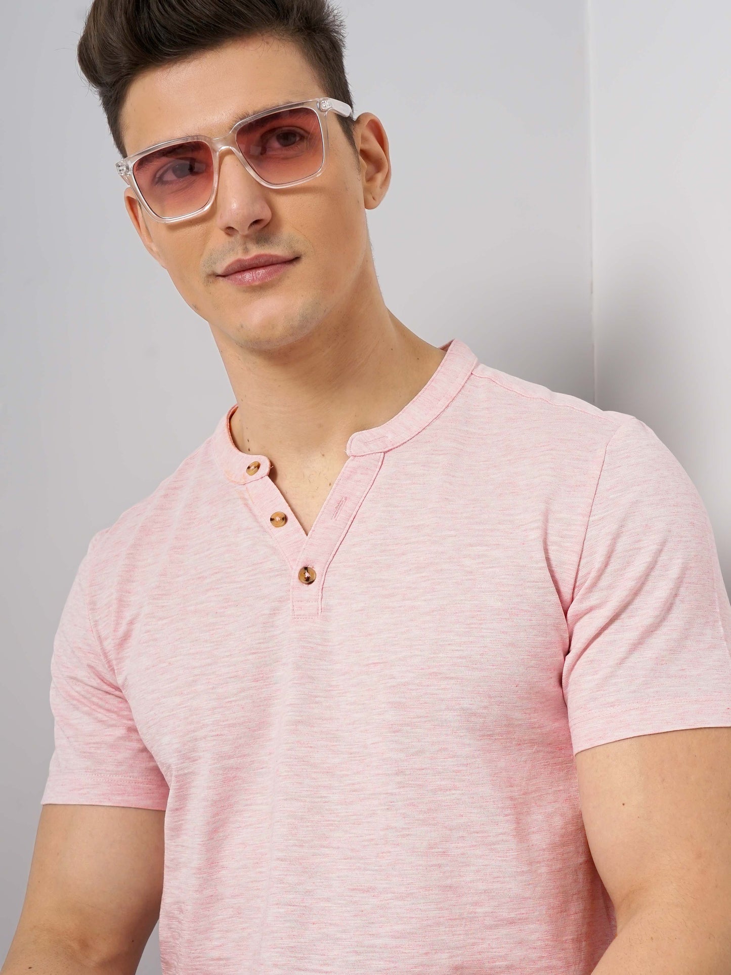 Pink Solid Cotton T-shirt