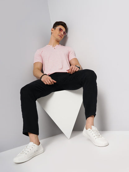 Pink Solid Cotton T-shirt