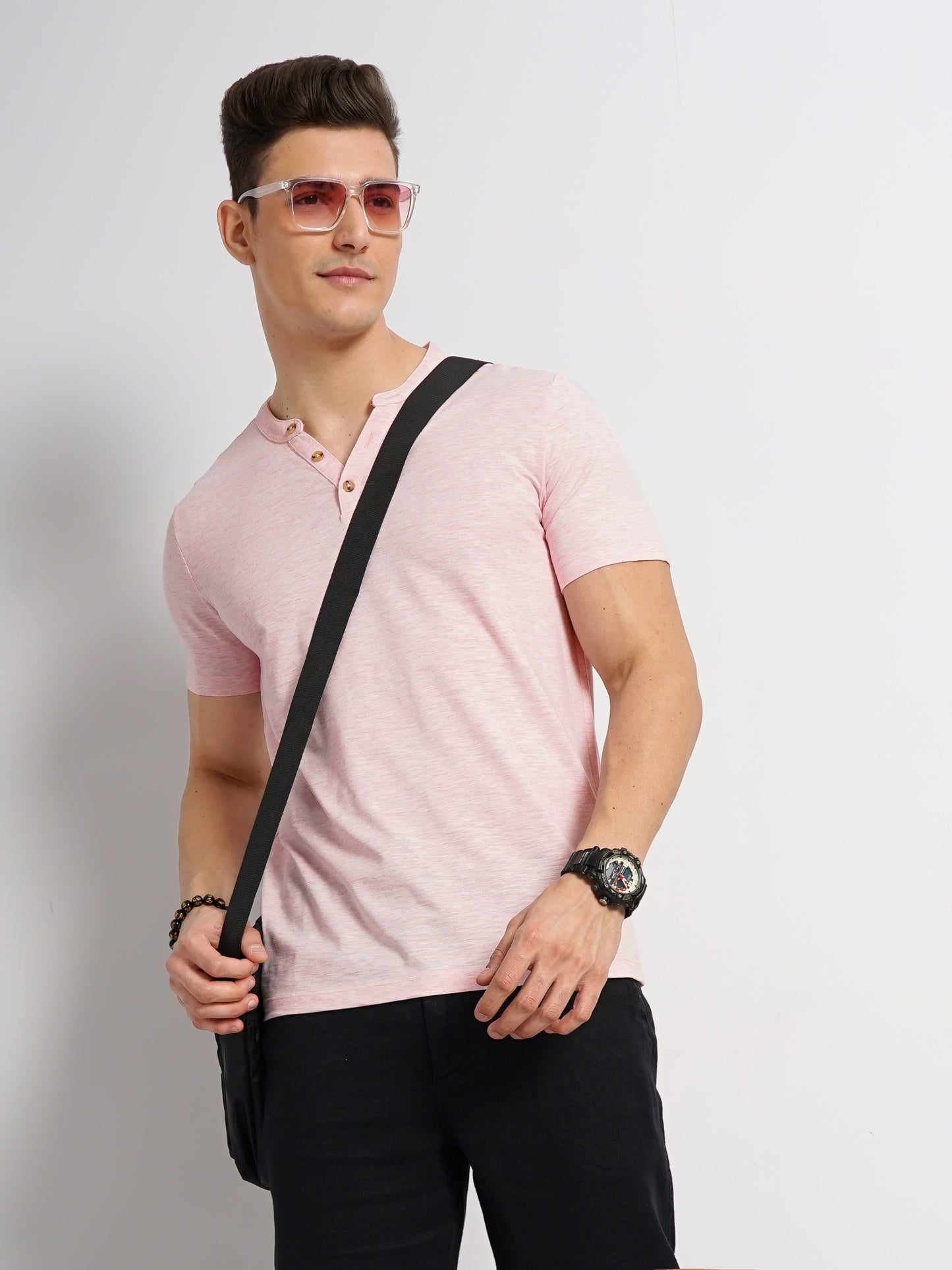 Pink Solid Cotton T-shirt