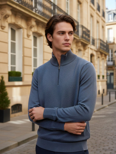 Celio* Men Blue Solid Regular Fit Cotton Sweaters