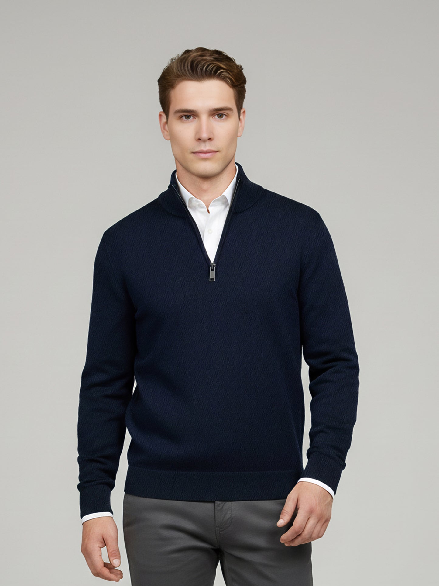 Celio* Men Navy Blue Solid Regular Fit Cotton Sweaters