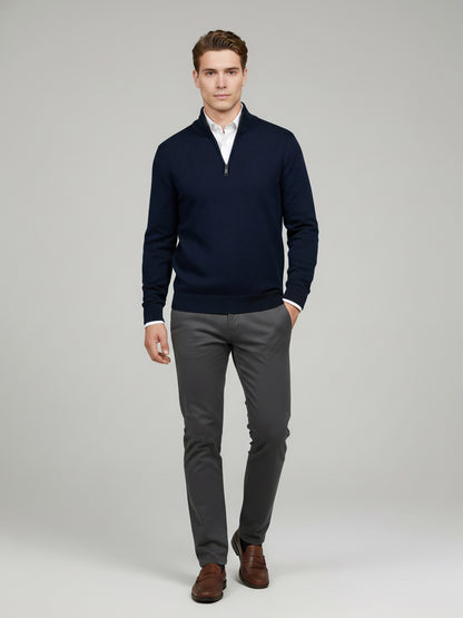 Celio* Men Navy Blue Solid Regular Fit Cotton Sweaters