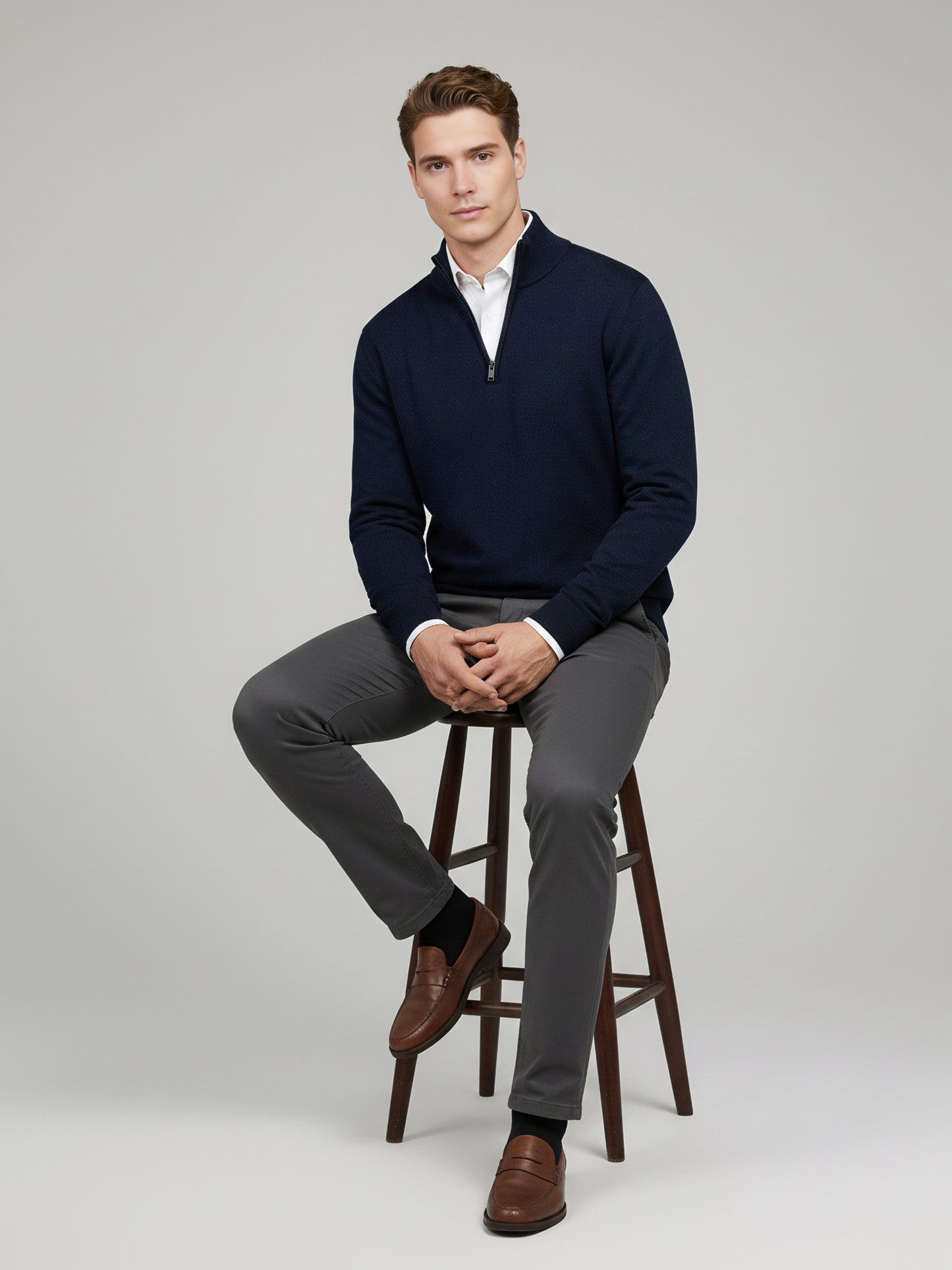 Celio* Men Navy Blue Solid Regular Fit Cotton Sweaters