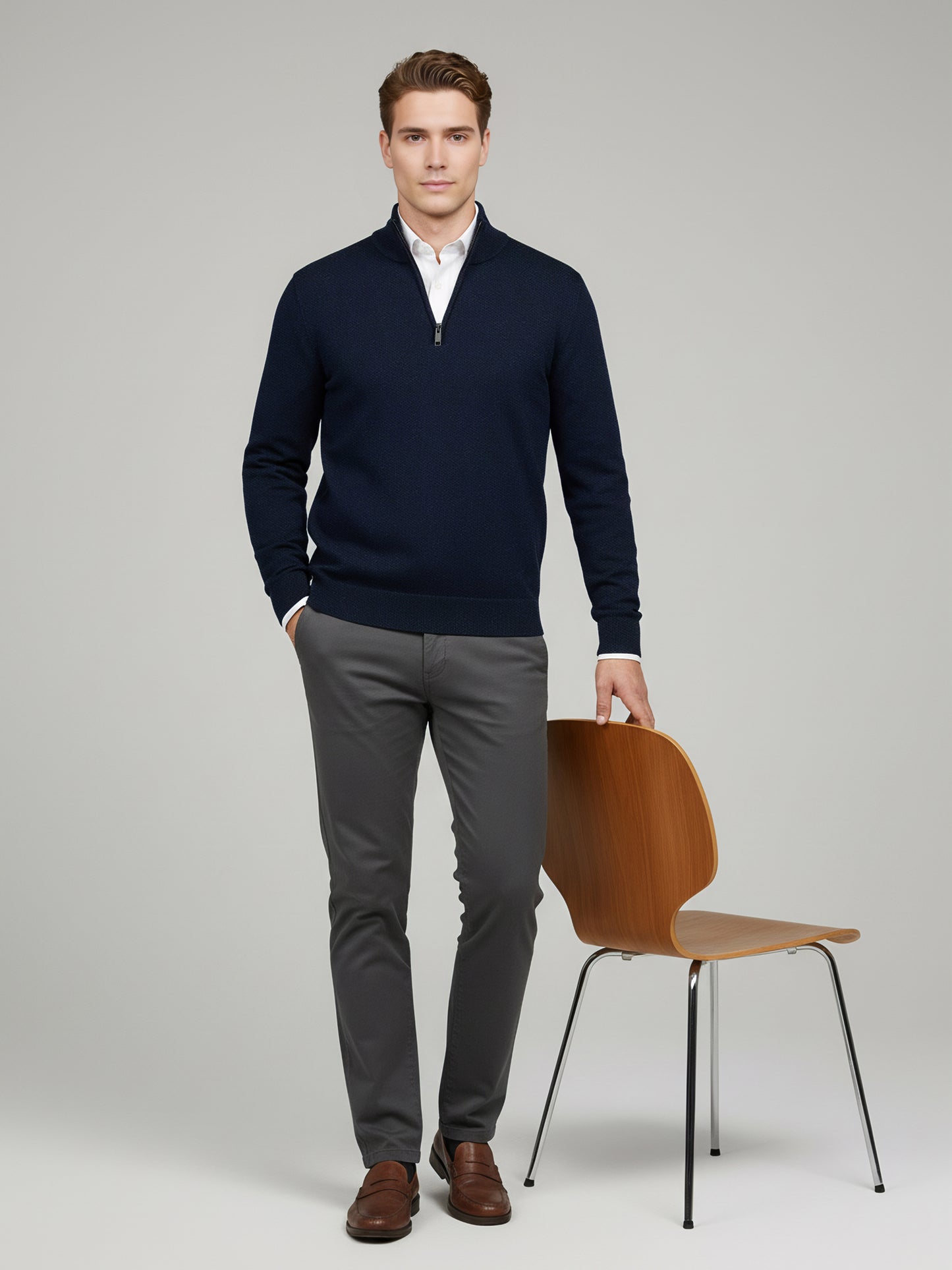 Celio* Men Navy Blue Solid Regular Fit Cotton Sweaters