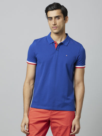 Celio Men Blue Solid Regular Fit Cotton T-Shirts
