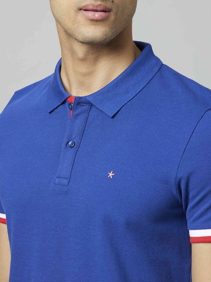 Celio Men Blue Solid Regular Fit Cotton T-Shirts