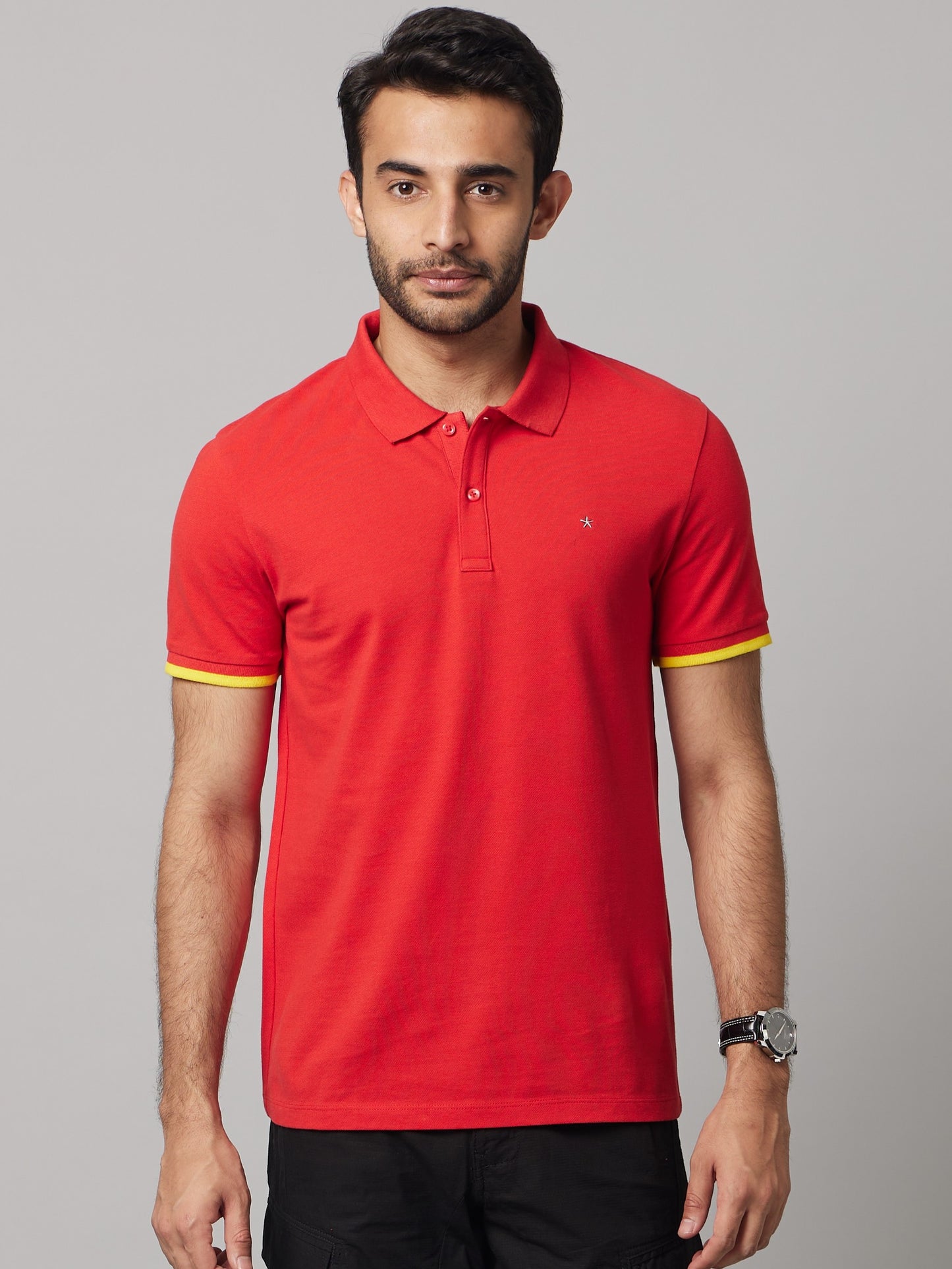 Celio Men Red Solid Regular Fit Cotton T-Shirts
