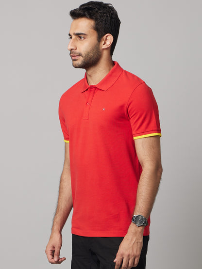 Celio Men Red Solid Regular Fit Cotton T-Shirts