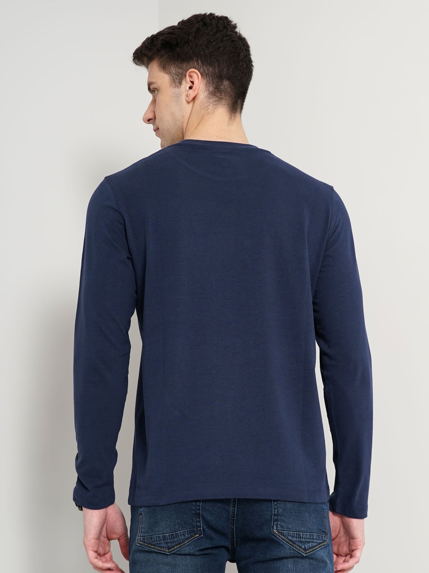 Navy Blue Solid Cotton T-shirt