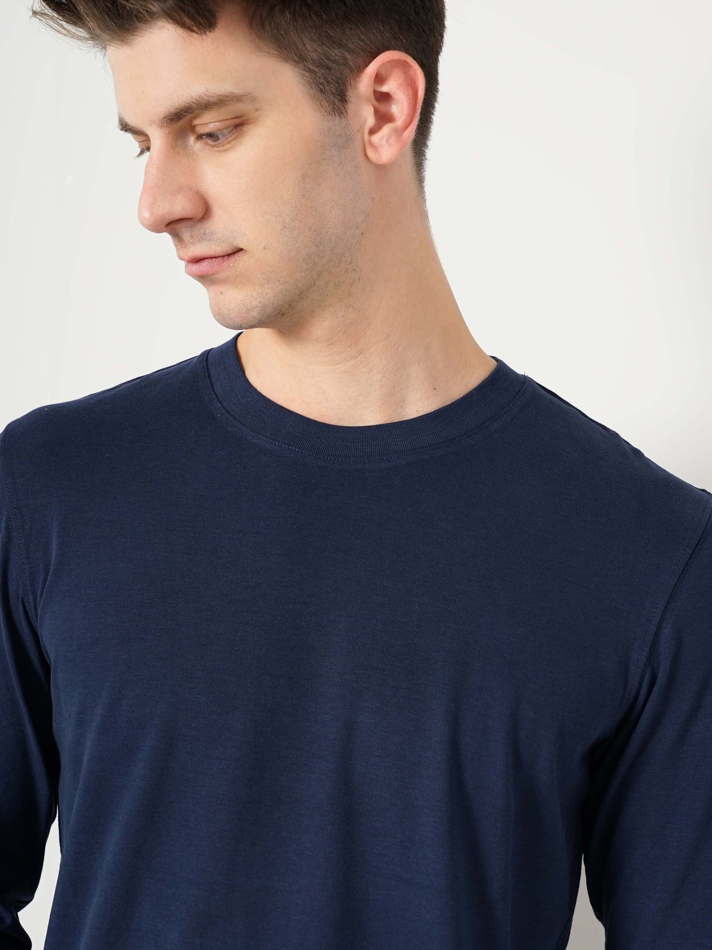 Navy Blue Solid Cotton T-shirt