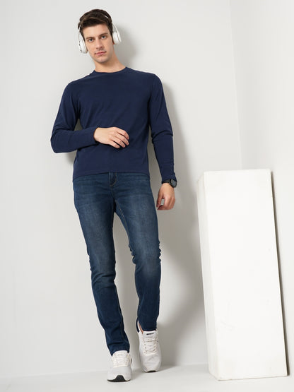 Navy Blue Solid Cotton T-shirt