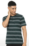 Celio Men Green Striped Regular Fit Cotton T-Shirts