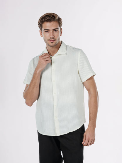 Celio* Men White Striped Regular Fit Cotton Shirts