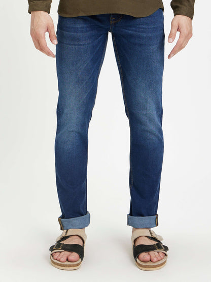 Celio Men Blue Solid Slim Fit Cotton-Linen-Blend Jeans