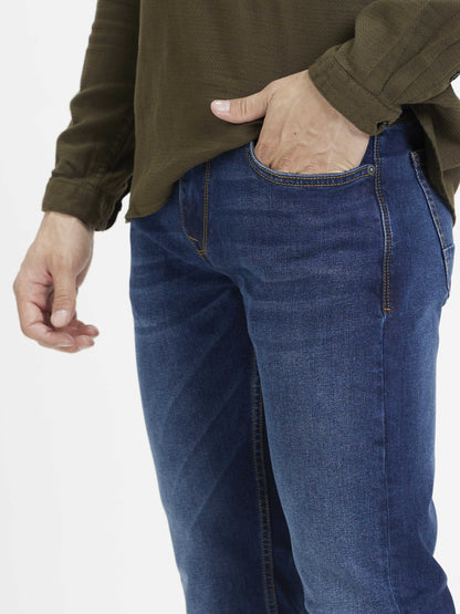 Celio Men Blue Solid Slim Fit Cotton-Linen-Blend Jeans