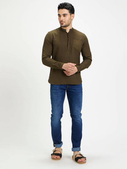 Celio Men Blue Solid Slim Fit Cotton-Linen-Blend Jeans