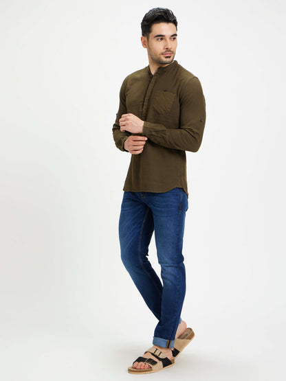 Celio Men Blue Solid Slim Fit Cotton-Linen-Blend Jeans