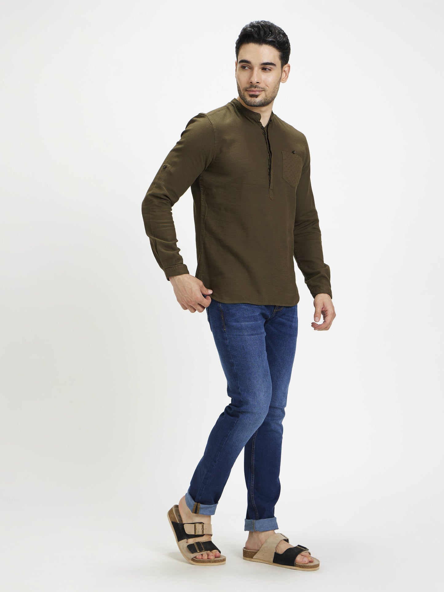 Celio Men Blue Solid Slim Fit Cotton-Linen-Blend Jeans