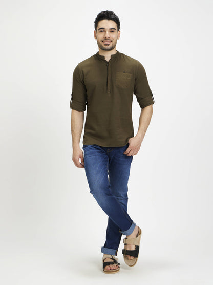 Celio Men Blue Solid Slim Fit Cotton-Linen-Blend Jeans