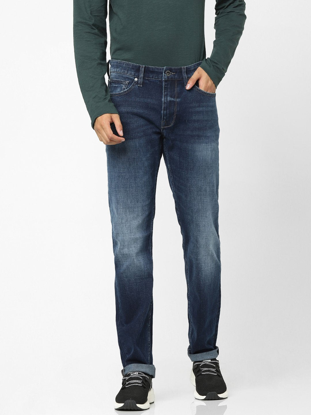 Celio Men Blue Solid Slim Fit Cotton-Blend Jeans
