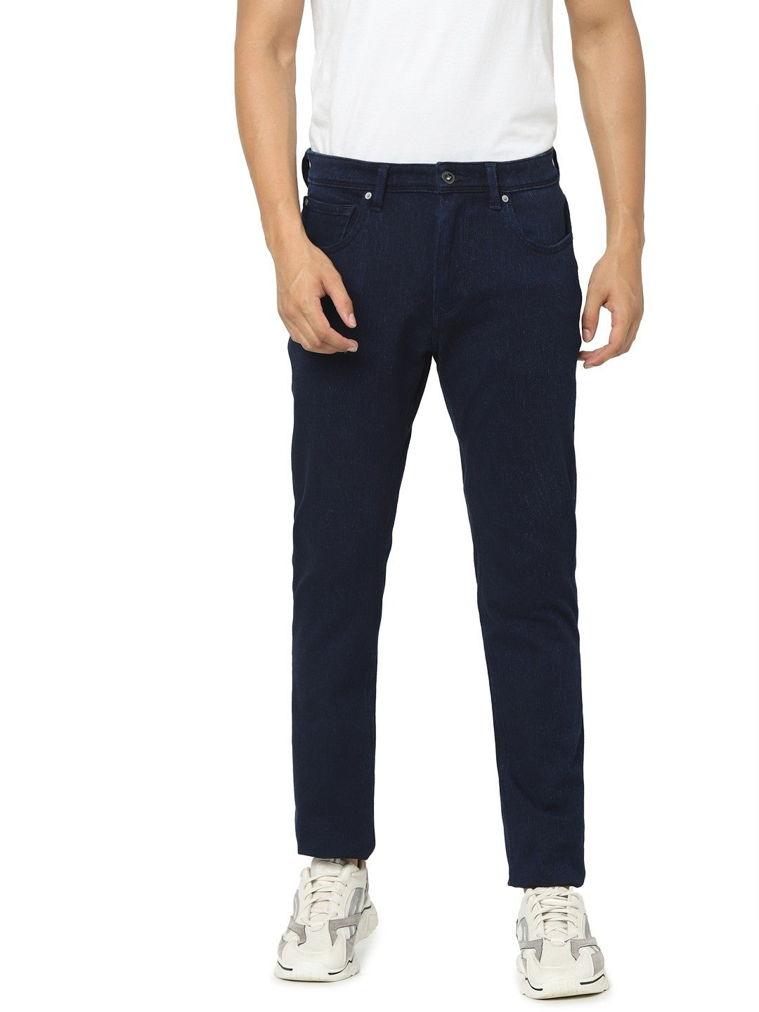 Celio Men Navy Blue Solid Skinny Fit Cotton-Linen-Blend Jeans