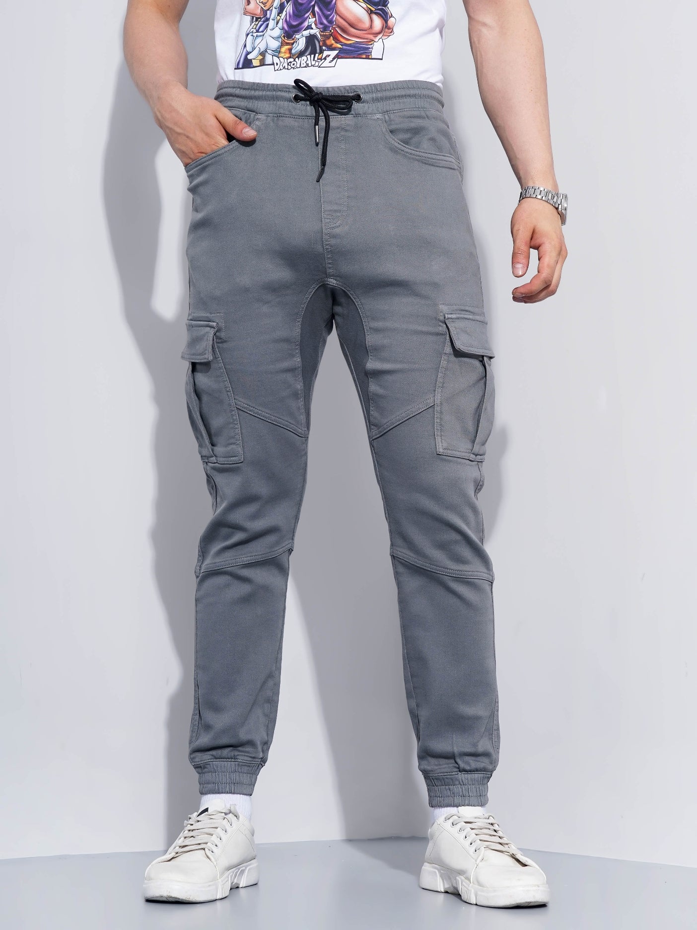 Grey Slim Fit Cargos