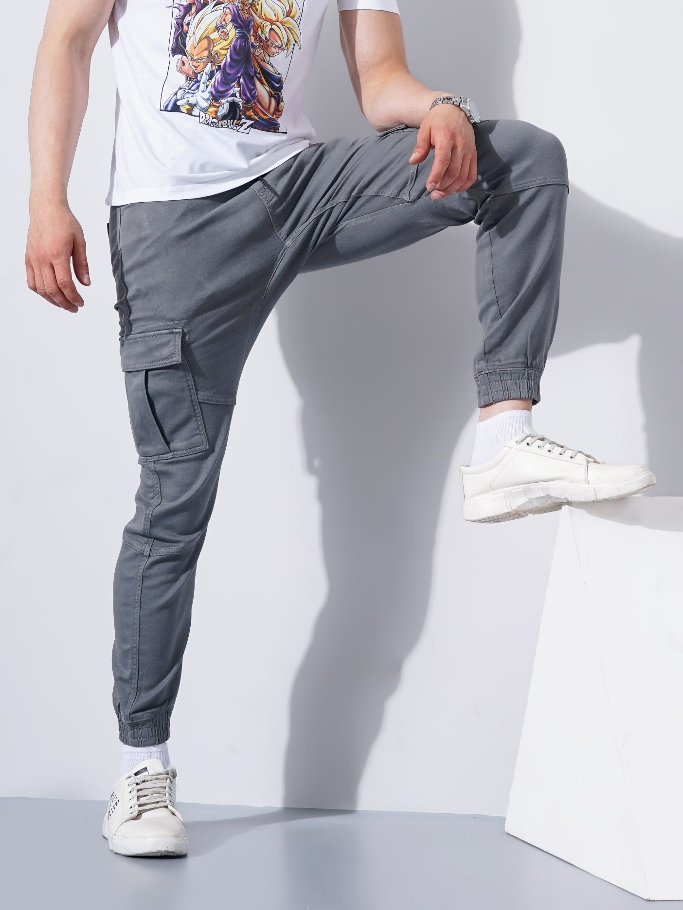 Grey Slim Fit Cargos